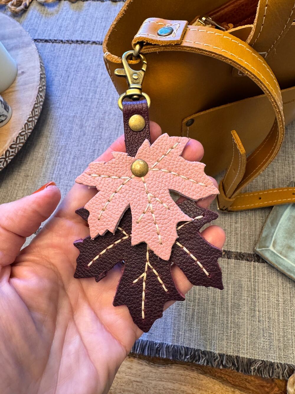 Portland Leather Maple Leaf Bag Charm NEW 2026 Pink Purple Bag Charm